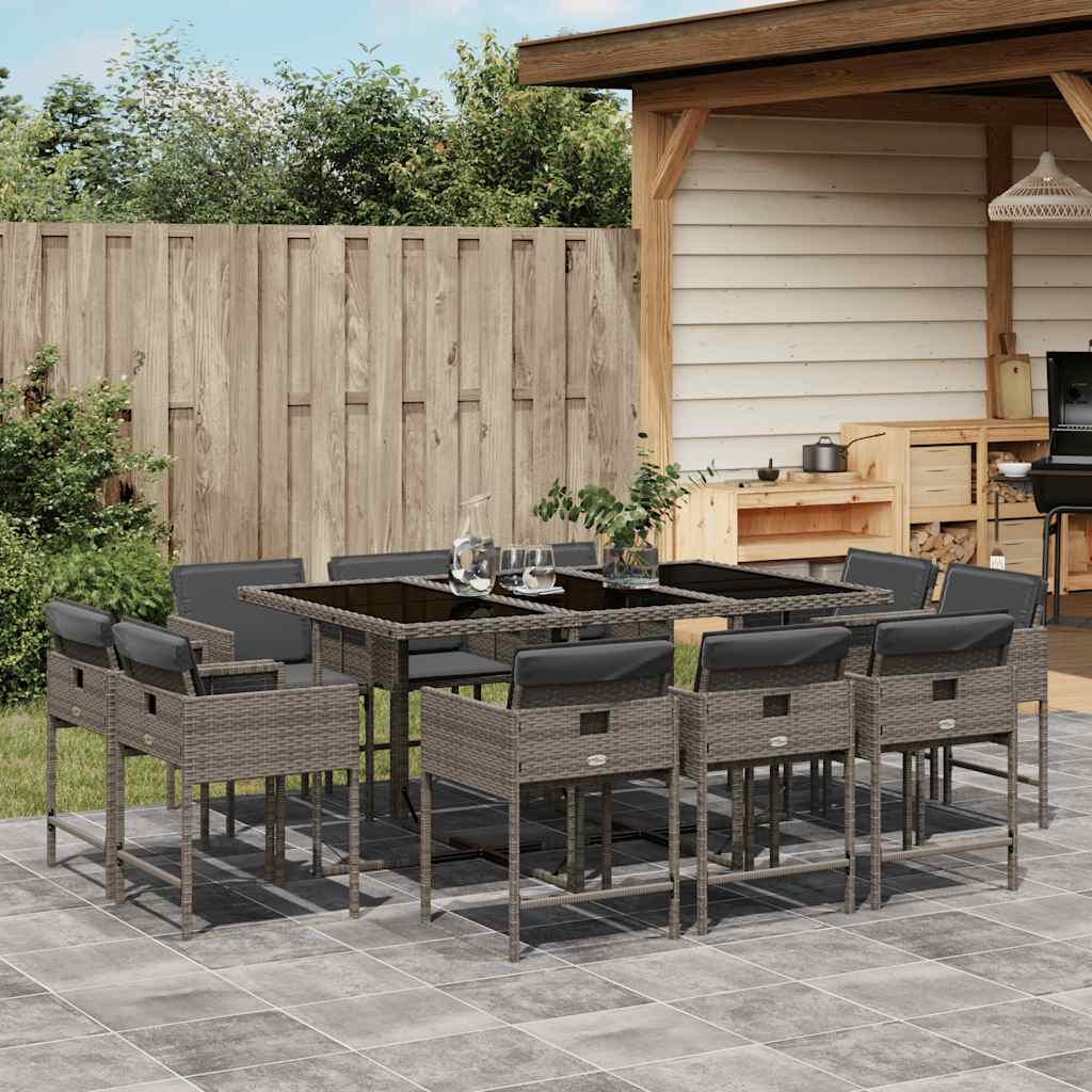 vidaXL 11 Piece Garden Dining Set with Cushions Grey Poly Rattan 1
