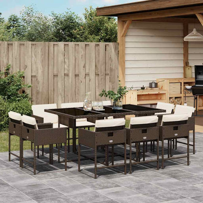 vidaXL 11 Piece Garden Dining Set with Cushions Poly Rattan Glass 10