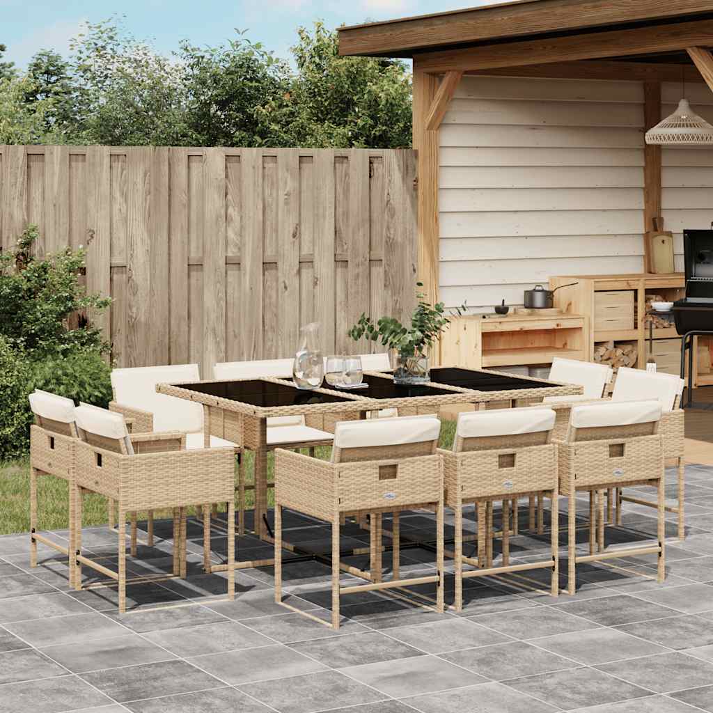 vidaXL 11 Piece Garden Dining Set with Cushions Poly Rattan Glass 10