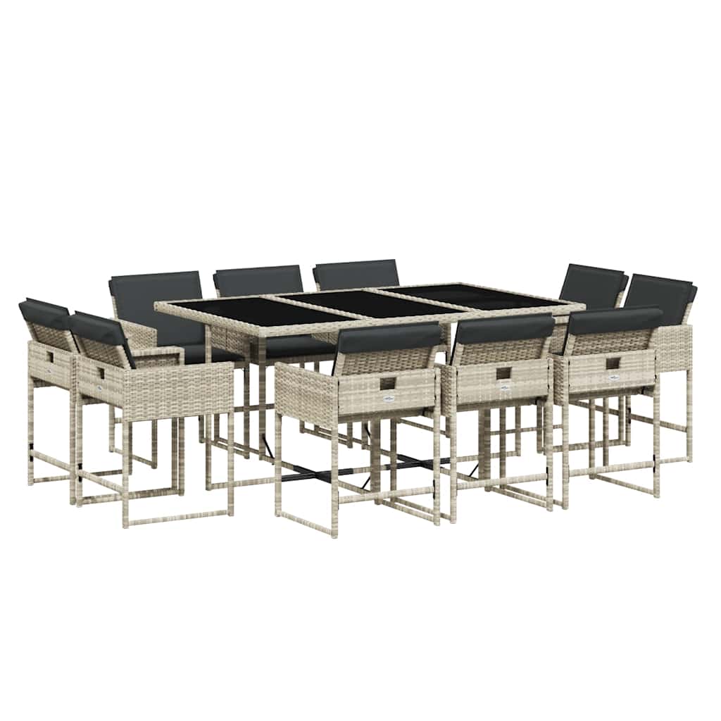 vidaXL 11 Piece Garden Dining Set with Cushions Light Grey Poly Rattan 2