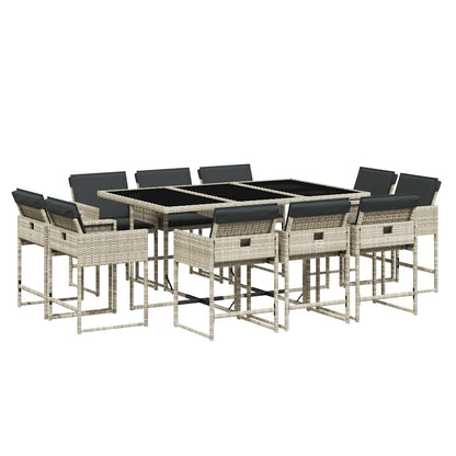 vidaXL 11 Piece Garden Dining Set with Cushions Light Grey Poly Rattan 2