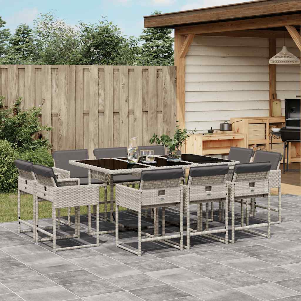 vidaXL 11 Piece Garden Dining Set with Cushions Light Grey Poly Rattan 1
