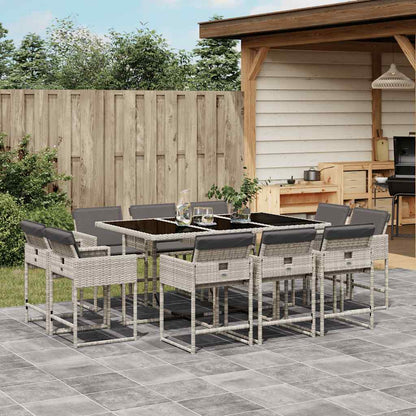vidaXL 11 Piece Garden Dining Set with Cushions Light Grey Poly Rattan 1