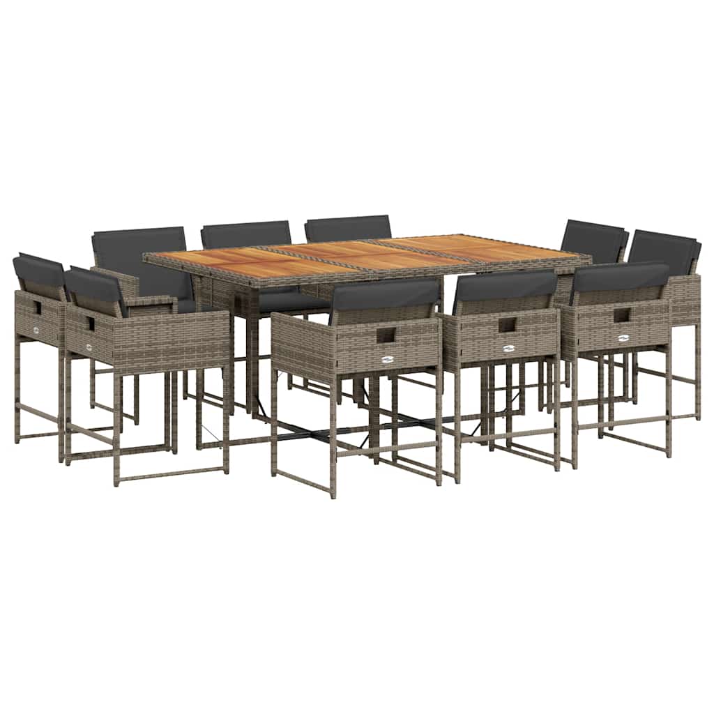 vidaXL 11 Piece Garden Dining Set with Cushions Grey Poly Rattan 2
