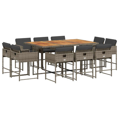 vidaXL 11 Piece Garden Dining Set with Cushions Grey Poly Rattan 2