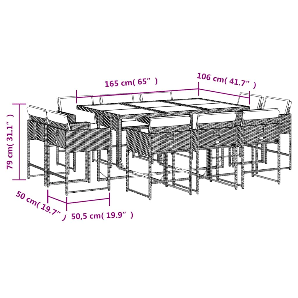 vidaXL 11 Piece Garden Dining Set with Cushions Grey Poly Rattan 5