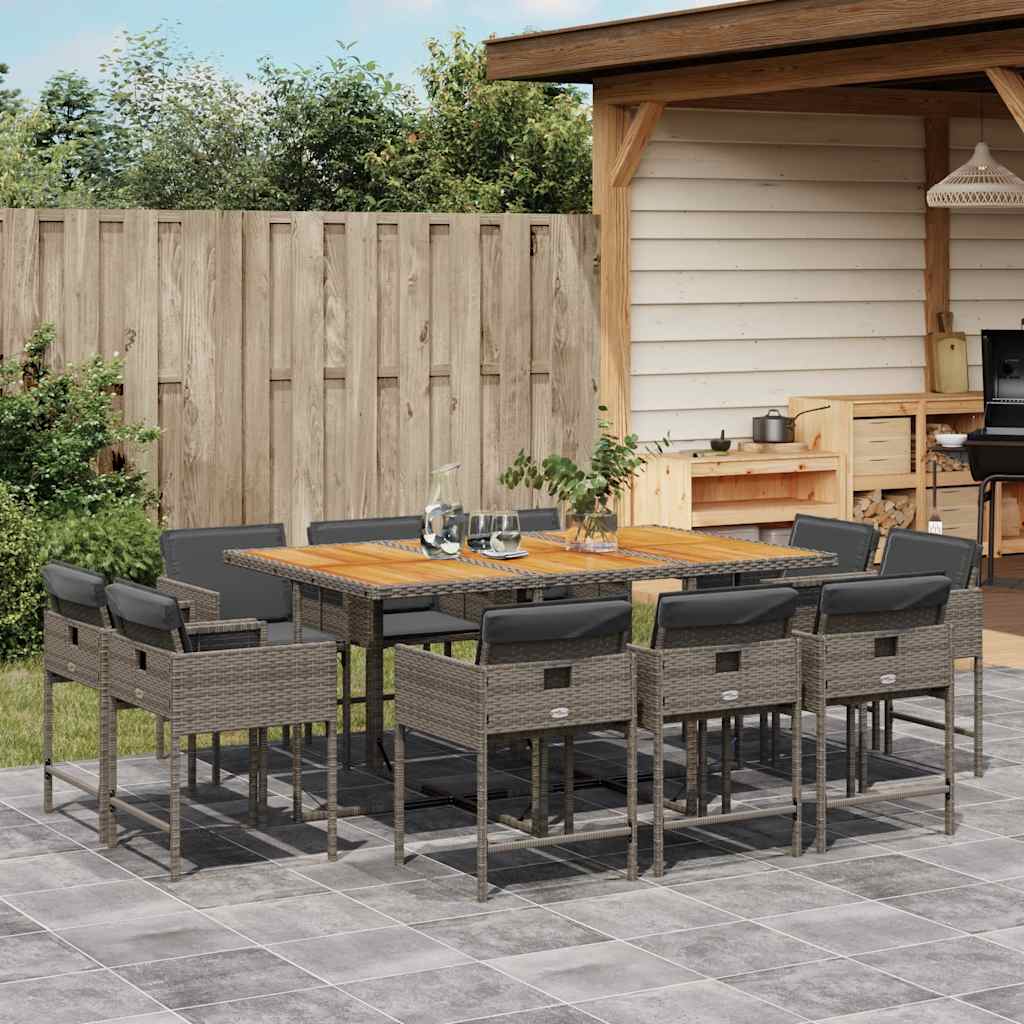 vidaXL 11 Piece Garden Dining Set with Cushions Grey Poly Rattan 1
