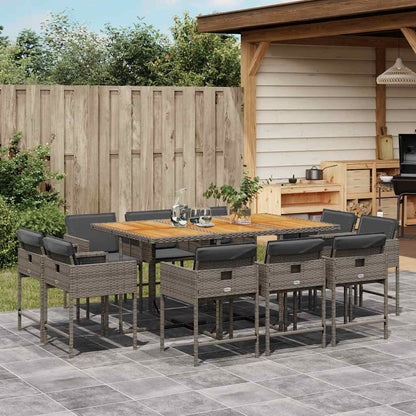 vidaXL 11 Piece Garden Dining Set with Cushions Grey Poly Rattan 1