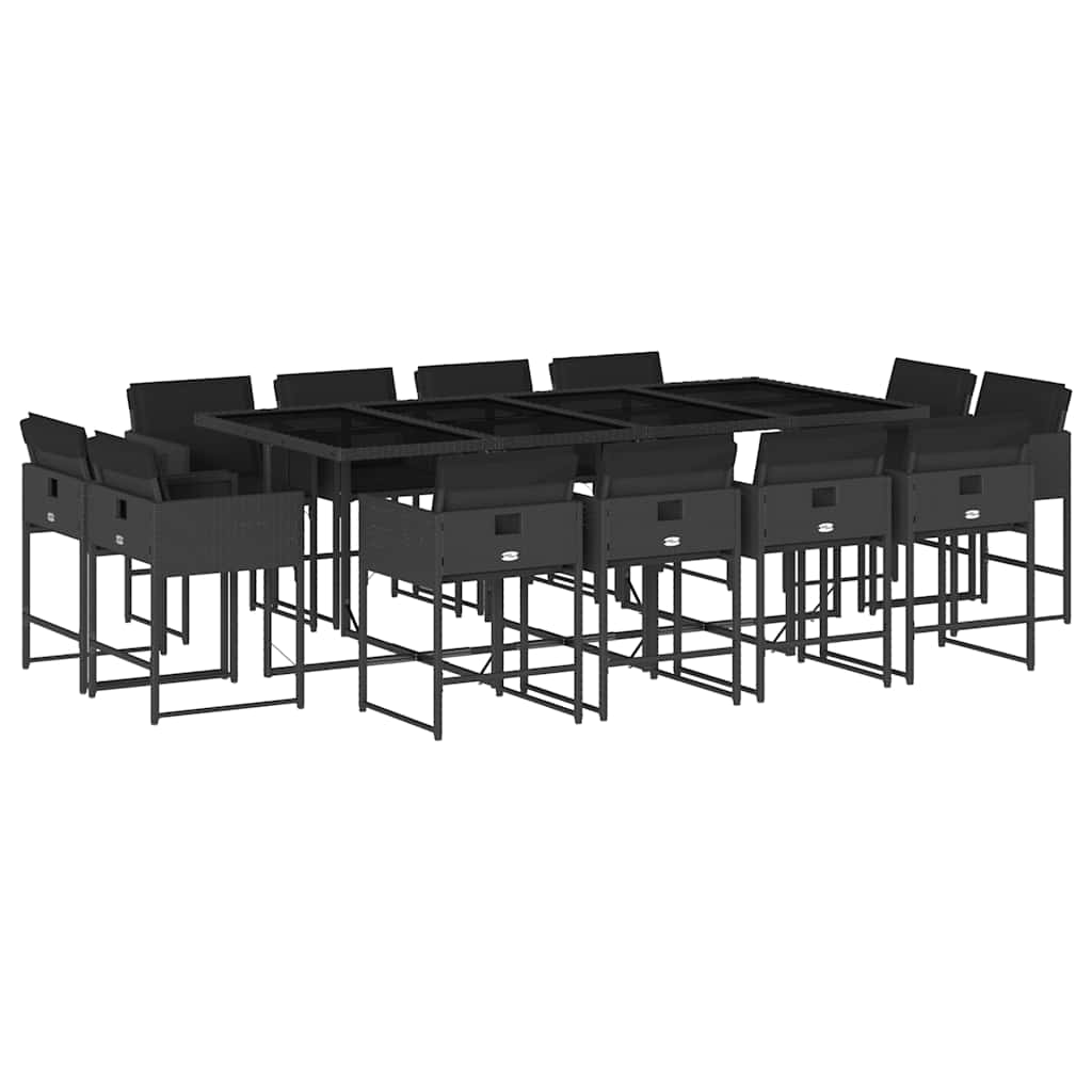 vidaXL 13 Piece Garden Dining Set with Cushions Black Poly Rattan 2