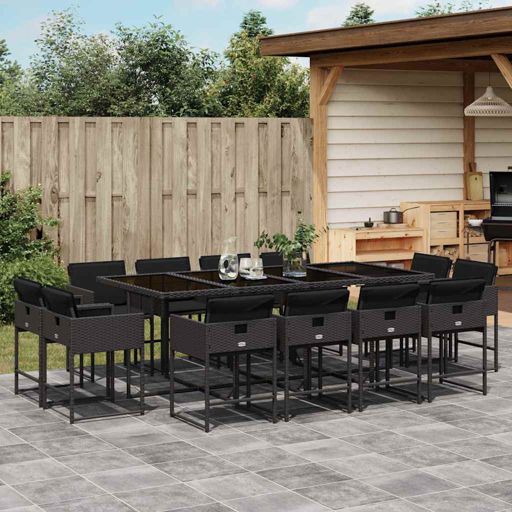vidaXL 13 Piece Garden Dining Set with Cushions Black Poly Rattan 1