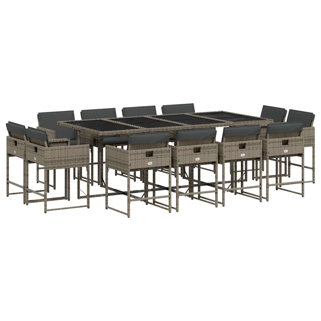 vidaXL 13 Piece Garden Dining Set with Cushions Grey Poly Rattan 2