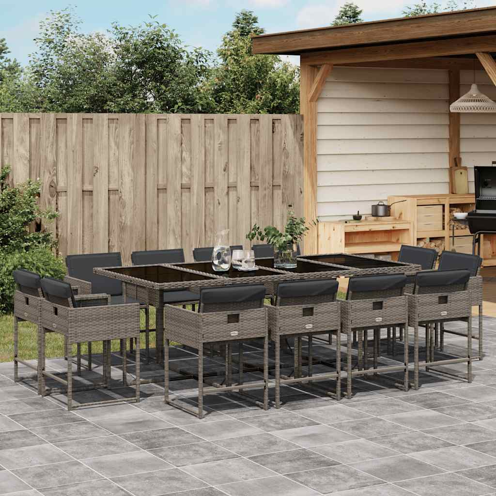vidaXL 13 Piece Garden Dining Set with Cushions Grey Poly Rattan 1