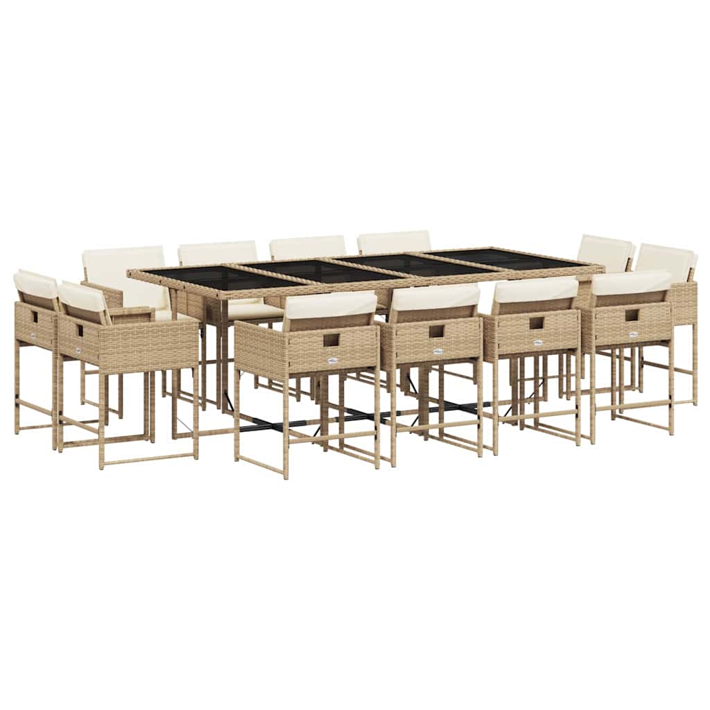 vidaXL 13 Piece Garden Dining Set with Cushions Beige Poly Rattan 2
