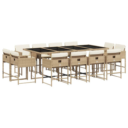 vidaXL 13 Piece Garden Dining Set with Cushions Beige Poly Rattan 2