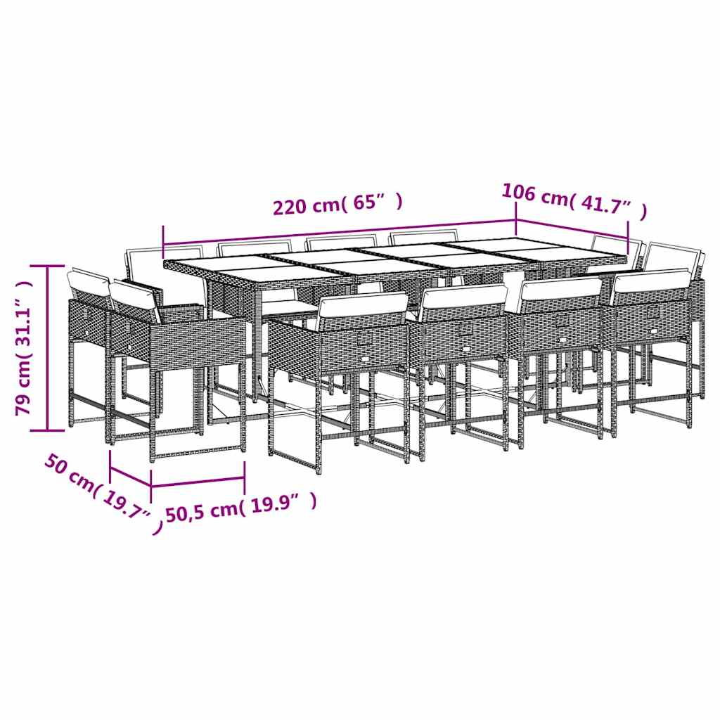 vidaXL 13 Piece Garden Dining Set with Cushions Beige Poly Rattan 5