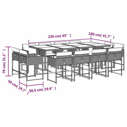 vidaXL 13 Piece Garden Dining Set with Cushions Beige Poly Rattan 5