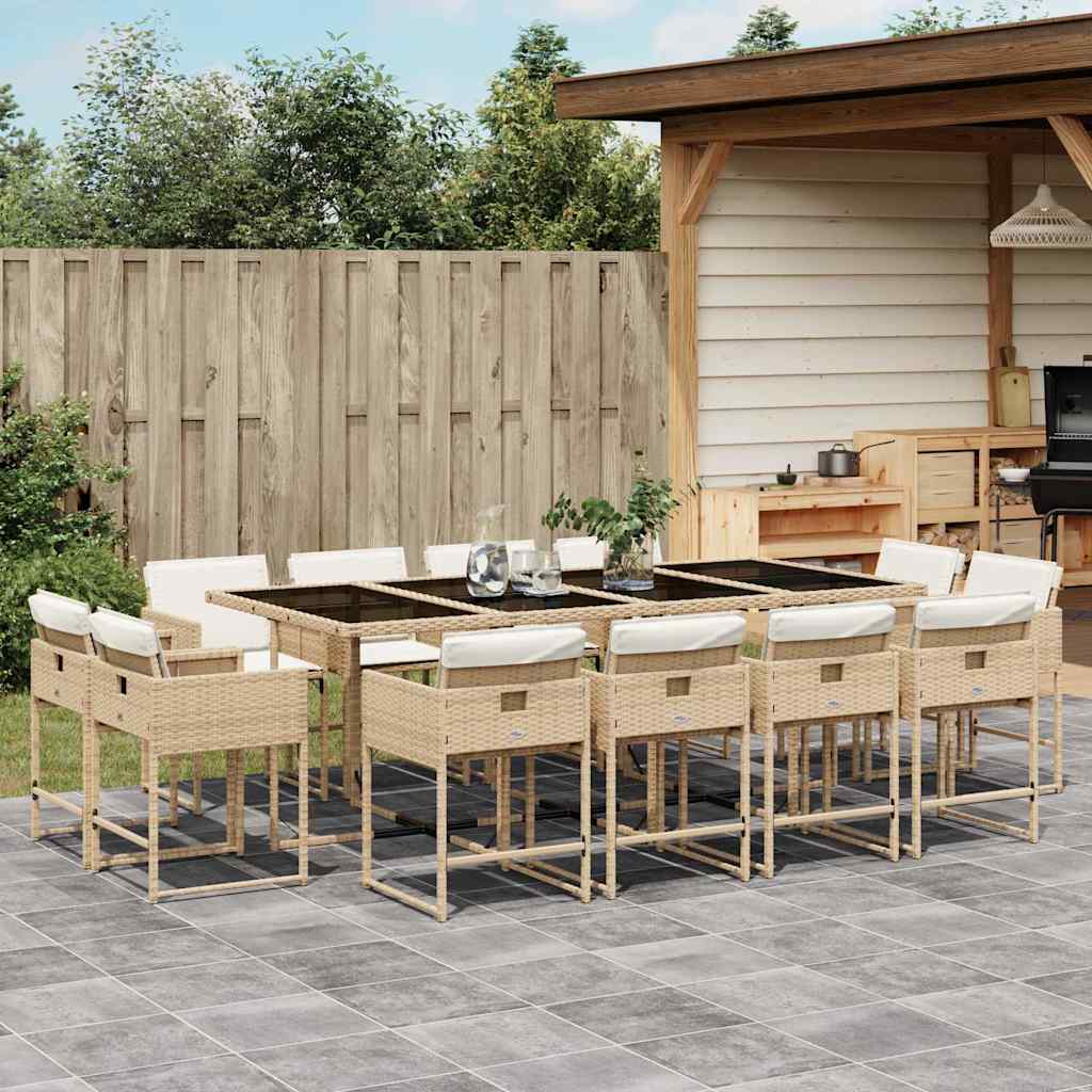 vidaXL 13 Piece Garden Dining Set with Cushions Beige Poly Rattan 1