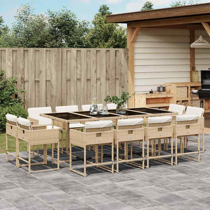 vidaXL 13 Piece Garden Dining Set with Cushions Beige Poly Rattan 1