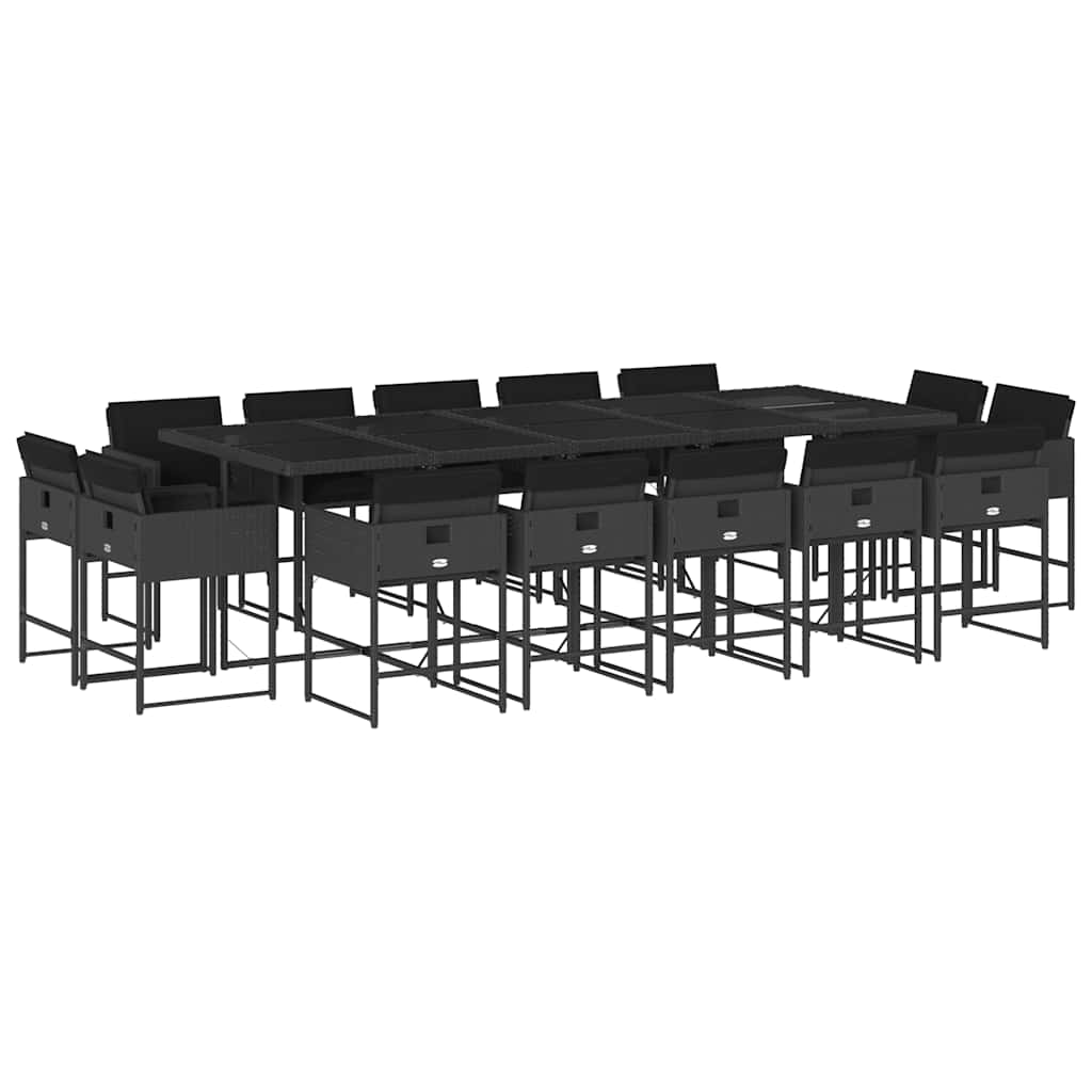 vidaXL 15 Piece Garden Dining Set with Cushions Black Poly Rattan 2