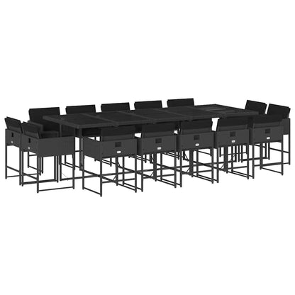 vidaXL 15 Piece Garden Dining Set with Cushions Black Poly Rattan 2
