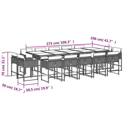 vidaXL 15 Piece Garden Dining Set with Cushions Black Poly Rattan 5