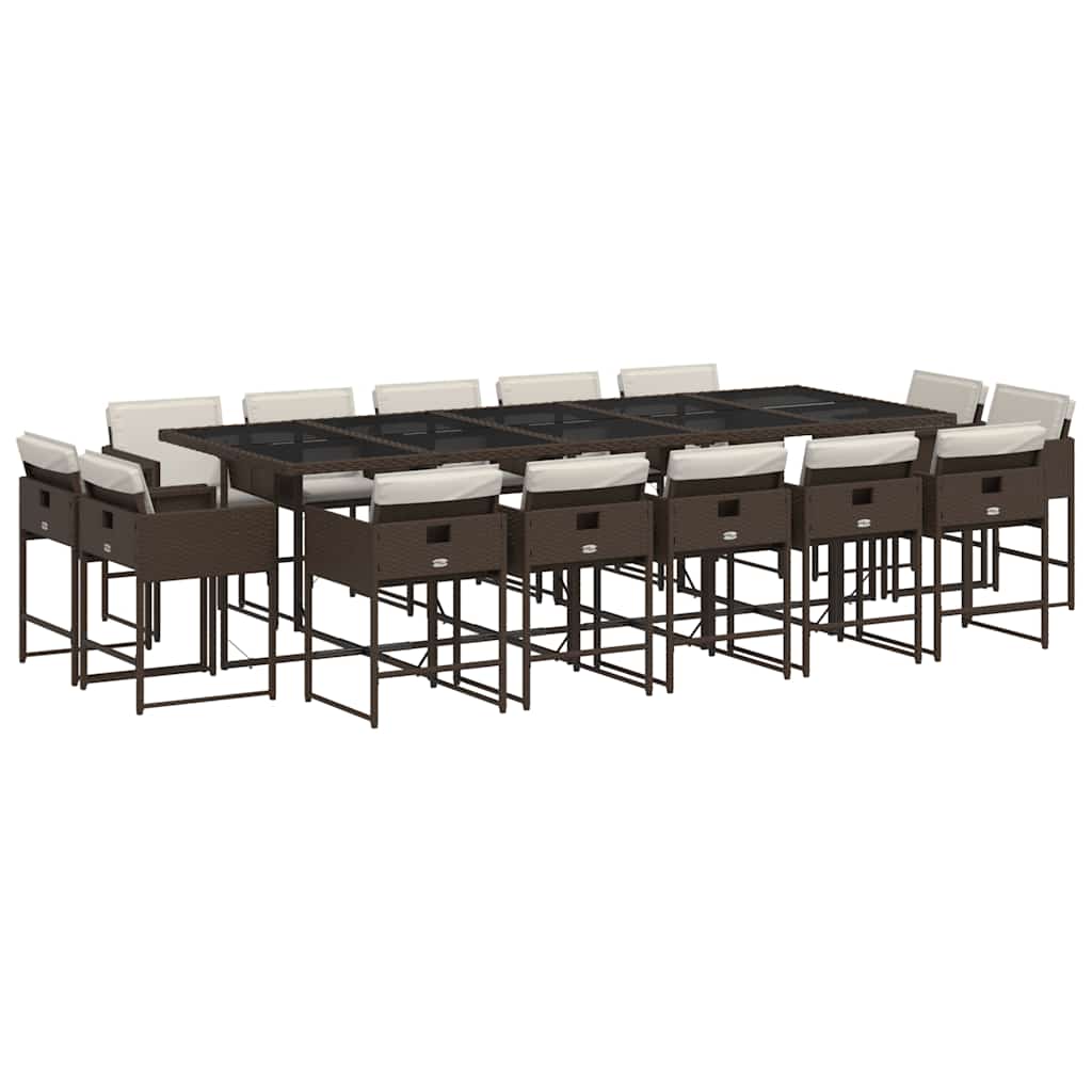 vidaXL 15 Piece Garden Dining Set with Cushions Brown Poly Rattan 2