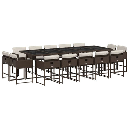 vidaXL 15 Piece Garden Dining Set with Cushions Brown Poly Rattan 2