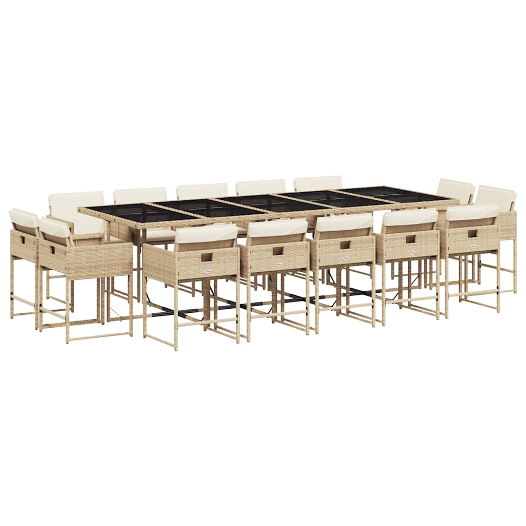 vidaXL 15 Piece Garden Dining Set with Cushions Beige Poly Rattan 2