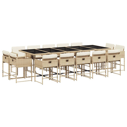 vidaXL 15 Piece Garden Dining Set with Cushions Beige Poly Rattan 2
