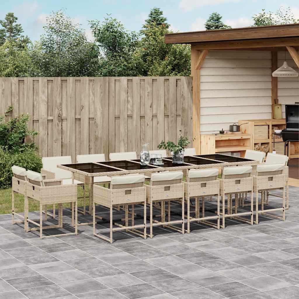 vidaXL 15 Piece Garden Dining Set with Cushions Beige Poly Rattan 1