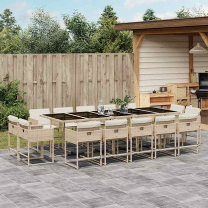 vidaXL 15 Piece Garden Dining Set with Cushions Beige Poly Rattan 1