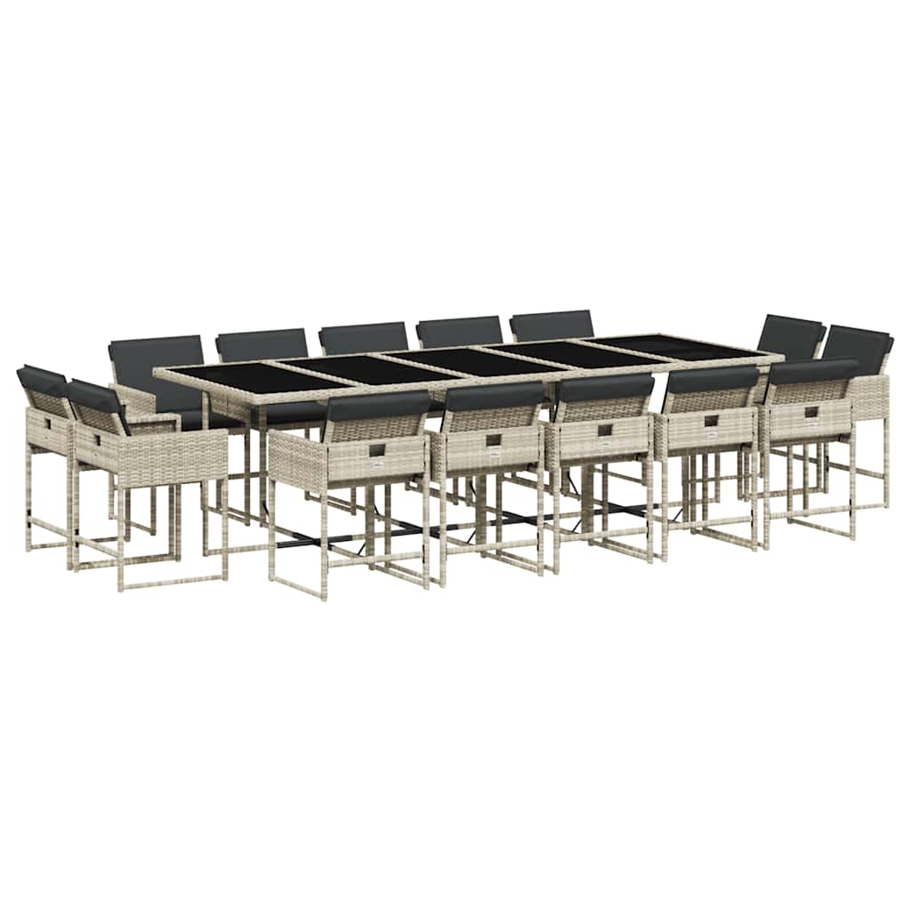 vidaXL 15 Piece Garden Dining Set with Cushions Light Grey Poly Rattan 2