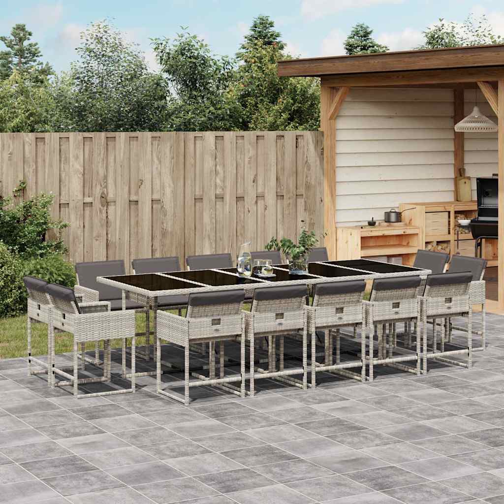 vidaXL 15 Piece Garden Dining Set with Cushions Light Grey Poly Rattan 1