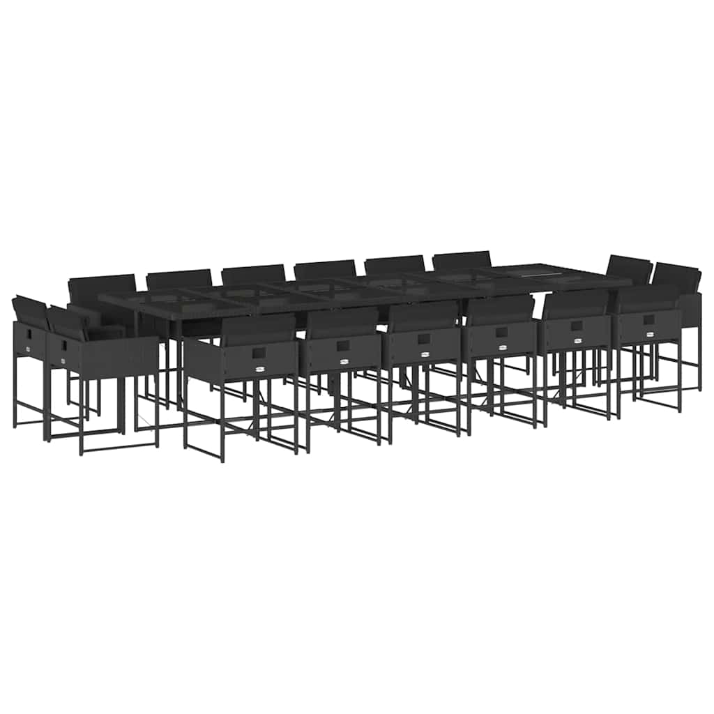 vidaXL 17 Piece Garden Dining Set with Cushions Black Poly Rattan 2