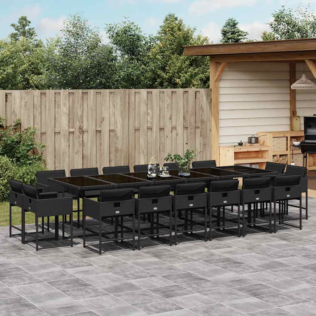 vidaXL 17 Piece Garden Dining Set with Cushions Black Poly Rattan 1