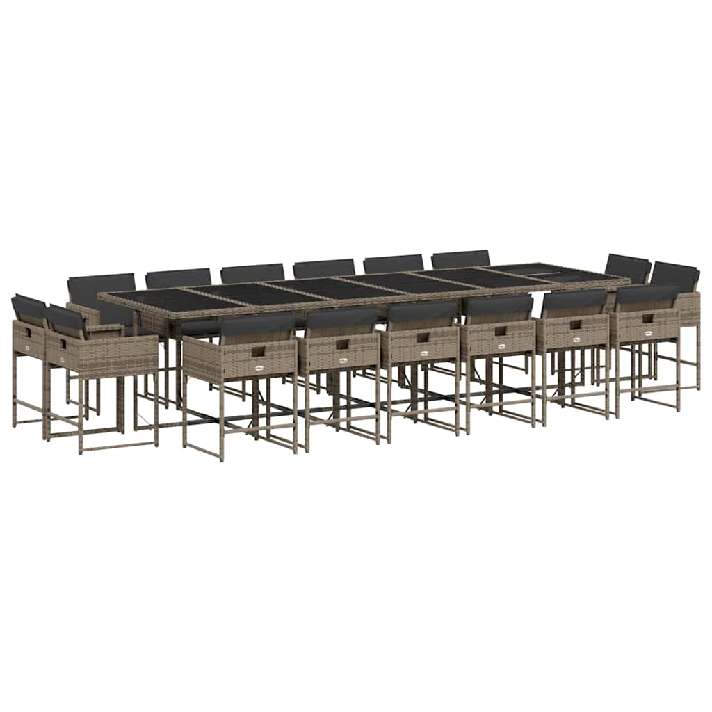 vidaXL 17 Piece Garden Dining Set with Cushions Grey Poly Rattan 2