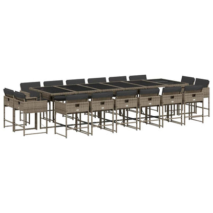 vidaXL 17 Piece Garden Dining Set with Cushions Grey Poly Rattan 2