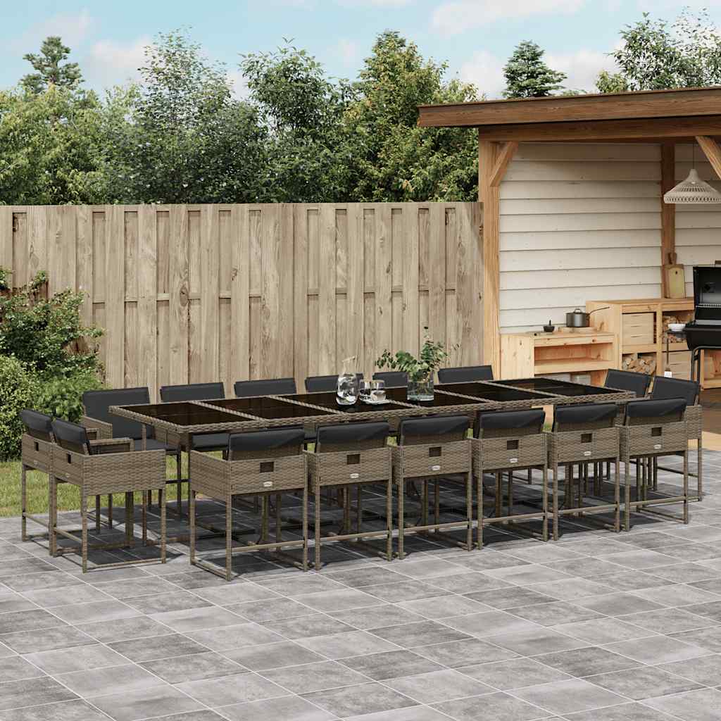 vidaXL 17 Piece Garden Dining Set with Cushions Grey Poly Rattan 1