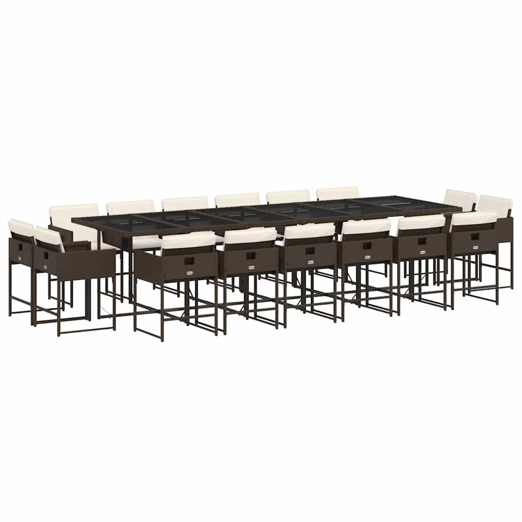 vidaXL 17 Piece Garden Dining Set with Cushions Brown Poly Rattan 2