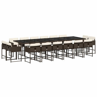 vidaXL 17 Piece Garden Dining Set with Cushions Brown Poly Rattan 2