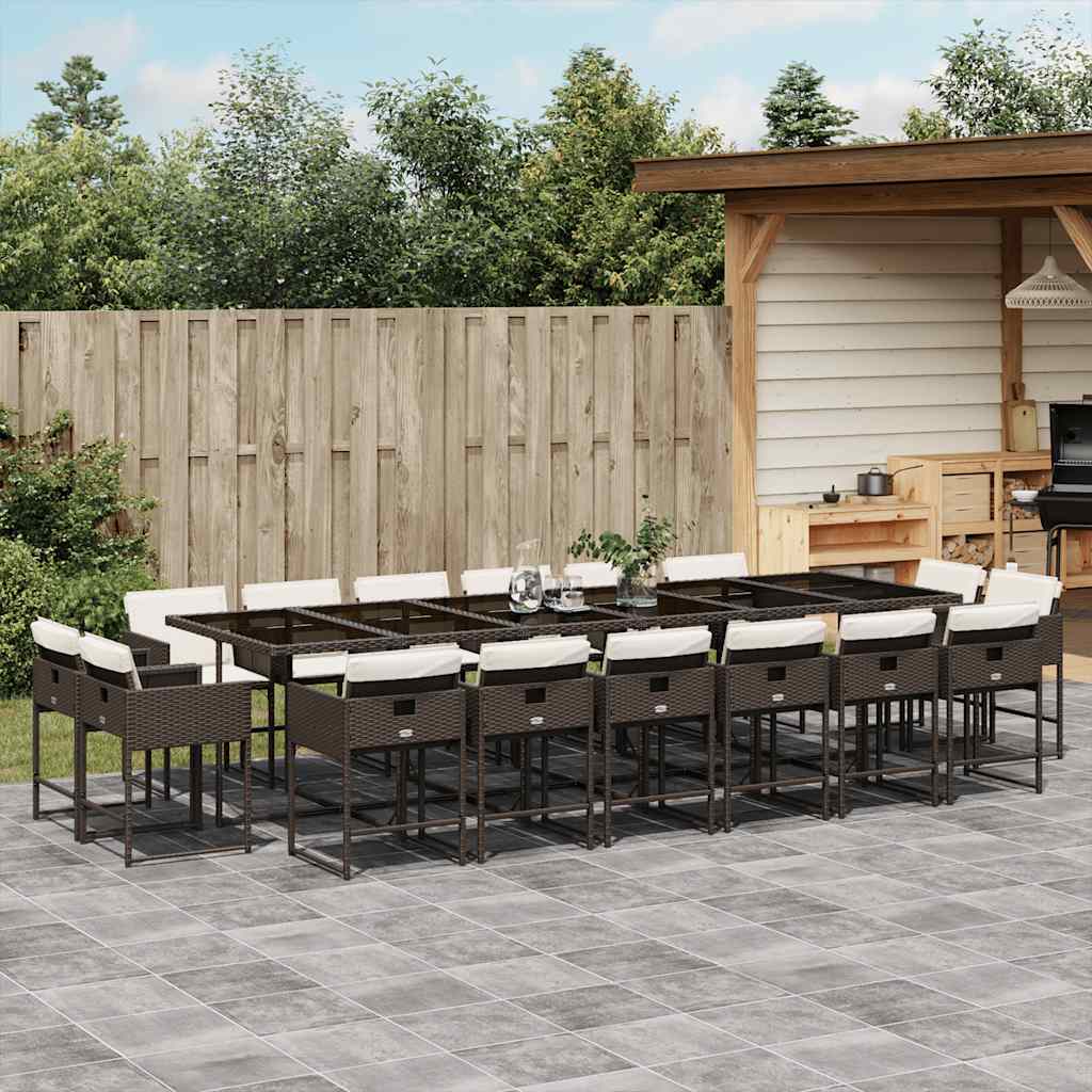 vidaXL 17 Piece Garden Dining Set with Cushions Brown Poly Rattan 1