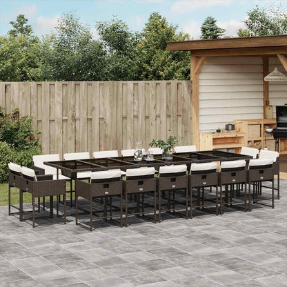 vidaXL 17 Piece Garden Dining Set with Cushions Brown Poly Rattan 1