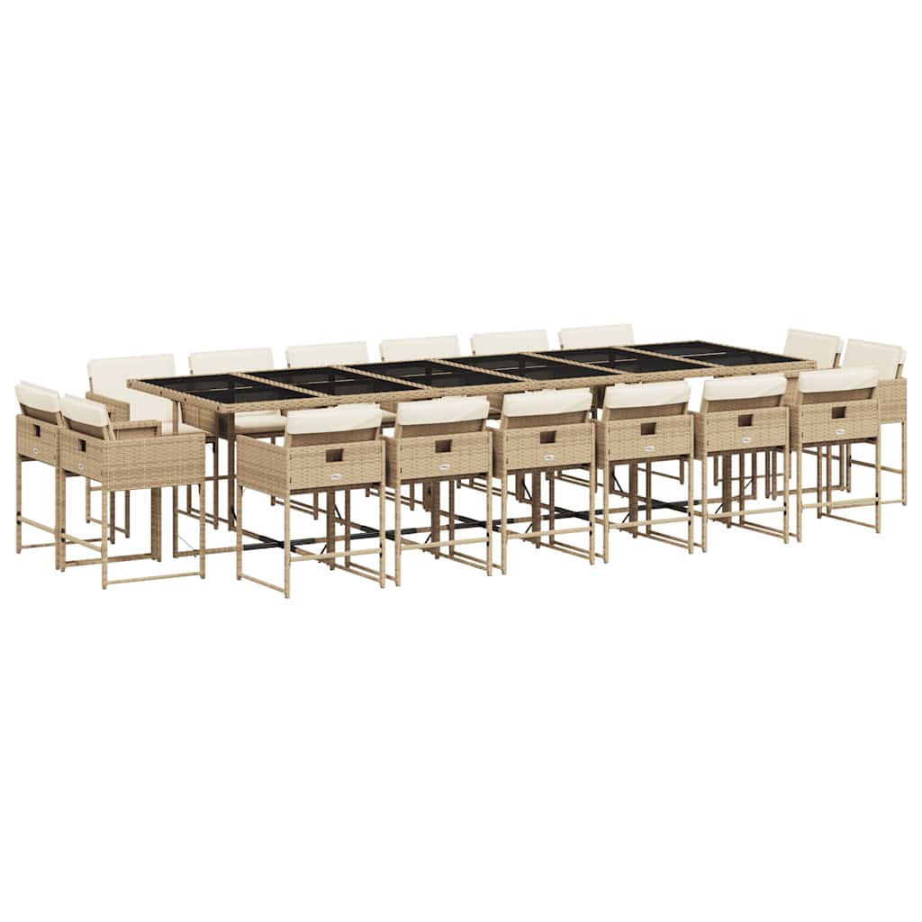 vidaXL 17 Piece Garden Dining Set with Cushions Beige Poly Rattan 2