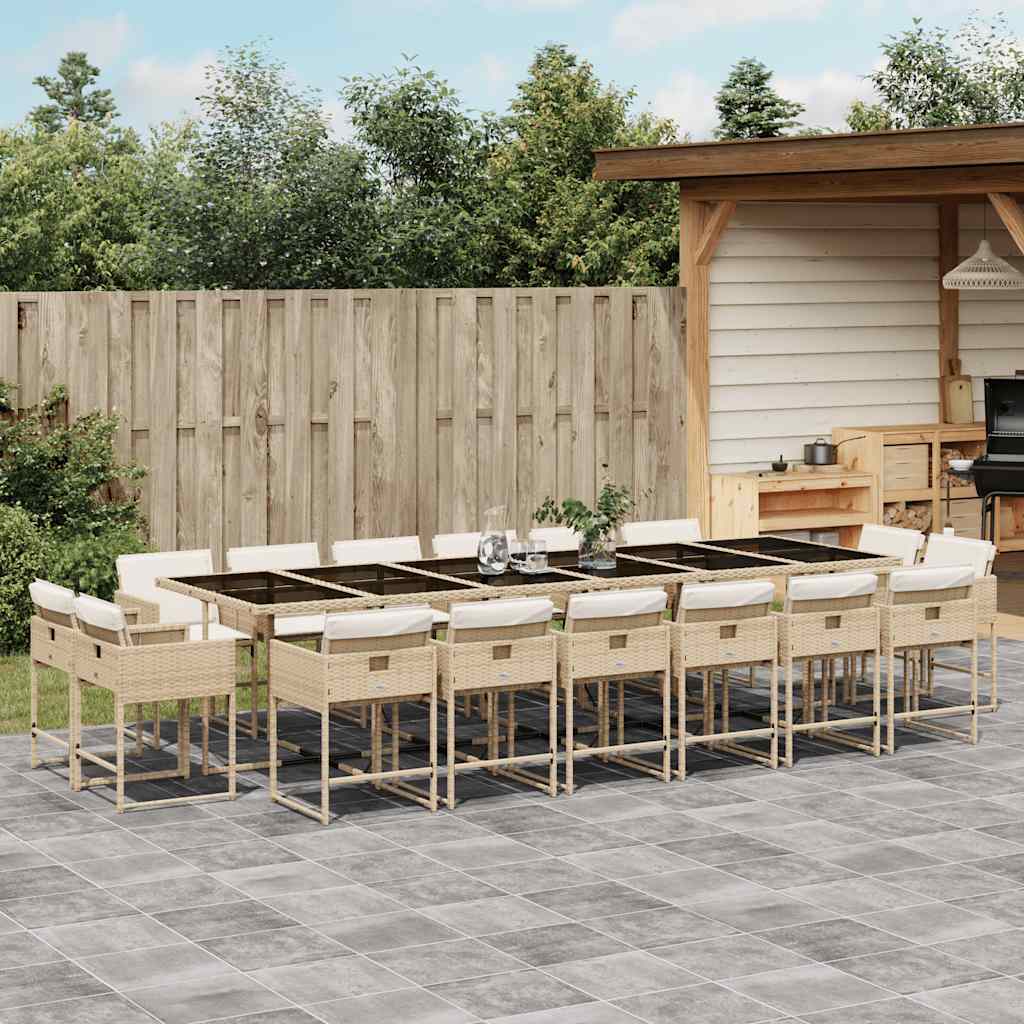 vidaXL 17 Piece Garden Dining Set with Cushions Beige Poly Rattan 1