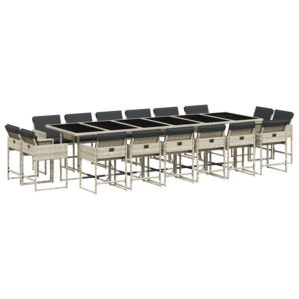 vidaXL 17 Piece Garden Dining Set with Cushions Light Grey Poly Rattan 2