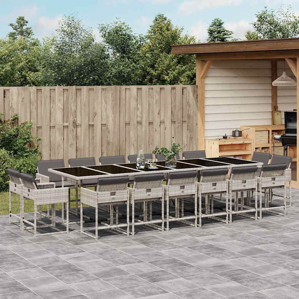 vidaXL 17 Piece Garden Dining Set with Cushions Light Grey Poly Rattan 1