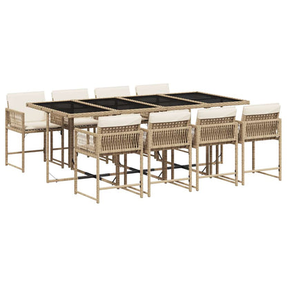 vidaXL 9 Piece Garden Dining Set with Cushions Beige Poly Rattan 2