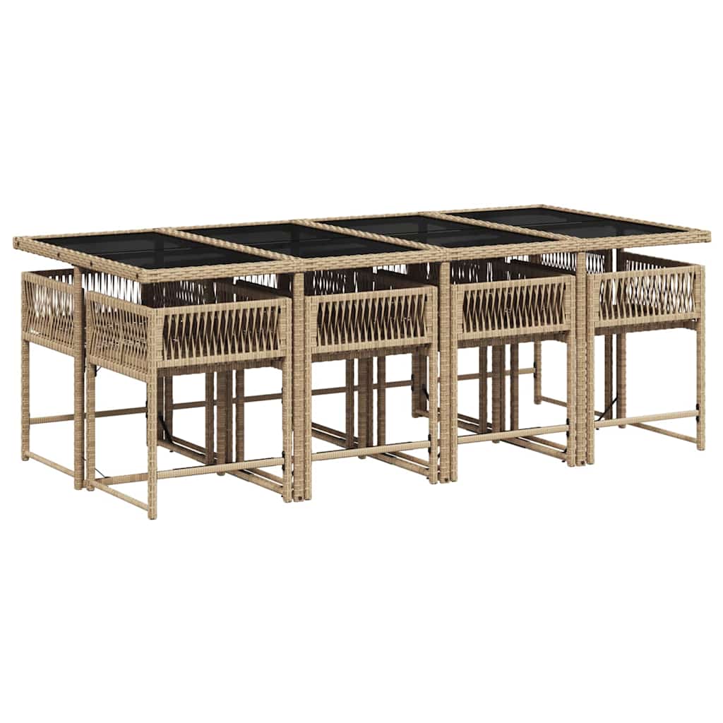 vidaXL 9 Piece Garden Dining Set with Cushions Beige Poly Rattan 4