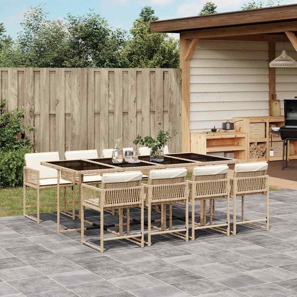 vidaXL 9 Piece Garden Dining Set with Cushions Beige Poly Rattan 1