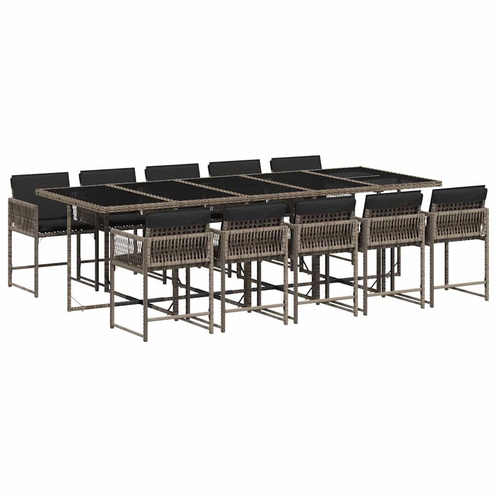 vidaXL 11 Piece Garden Dining Set with Cushions Grey Poly Rattan 2